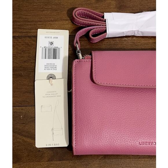 NWT: Lucky Brand - Women's Leather, Raspberry, Convertible, Azbi Crossbody Bag - Picture 5 of 7